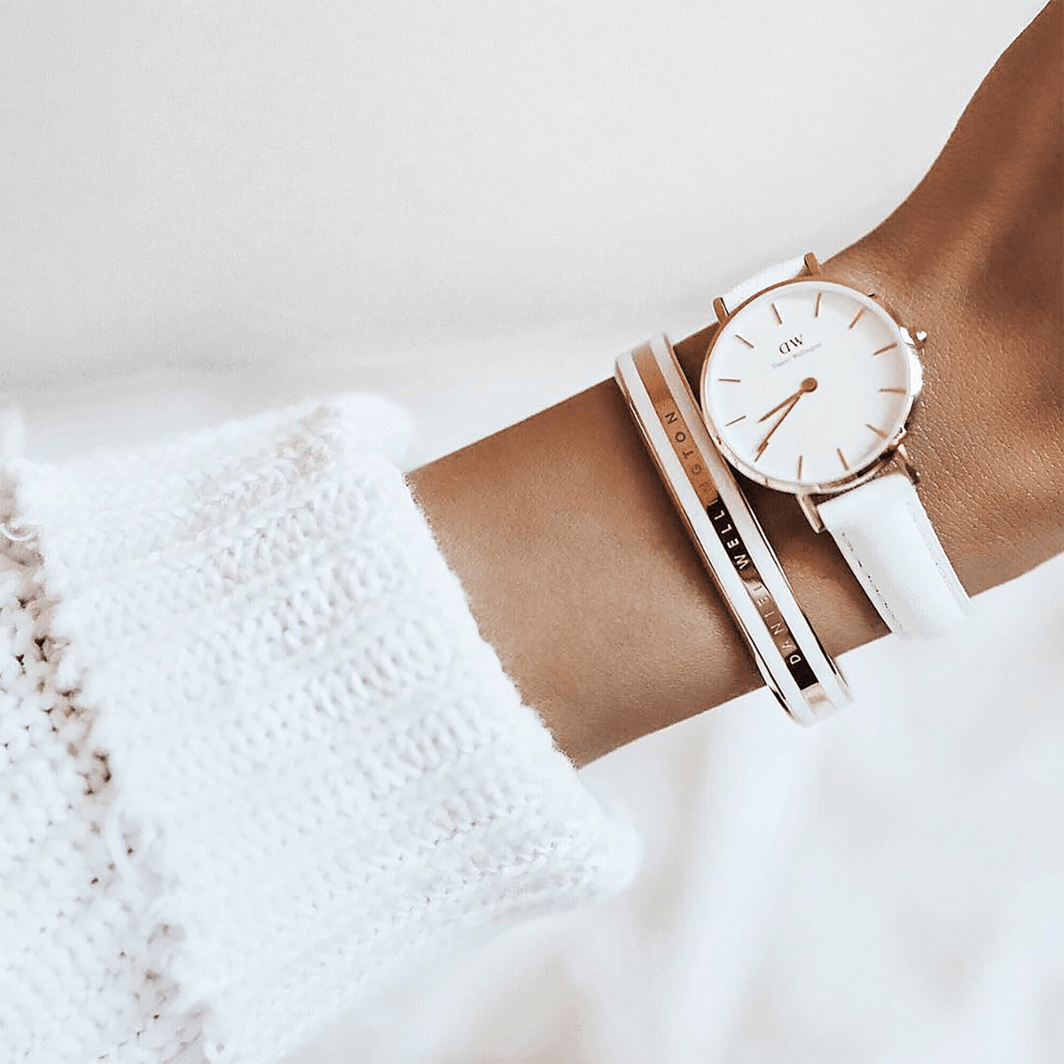 Emalie Bracelet Satin White Rose Gold