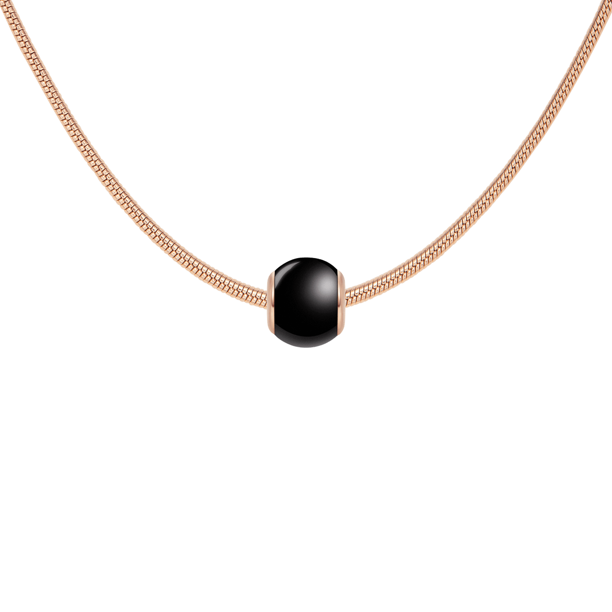 Black Orb Rose Gold Charm + Snake Necklace RG