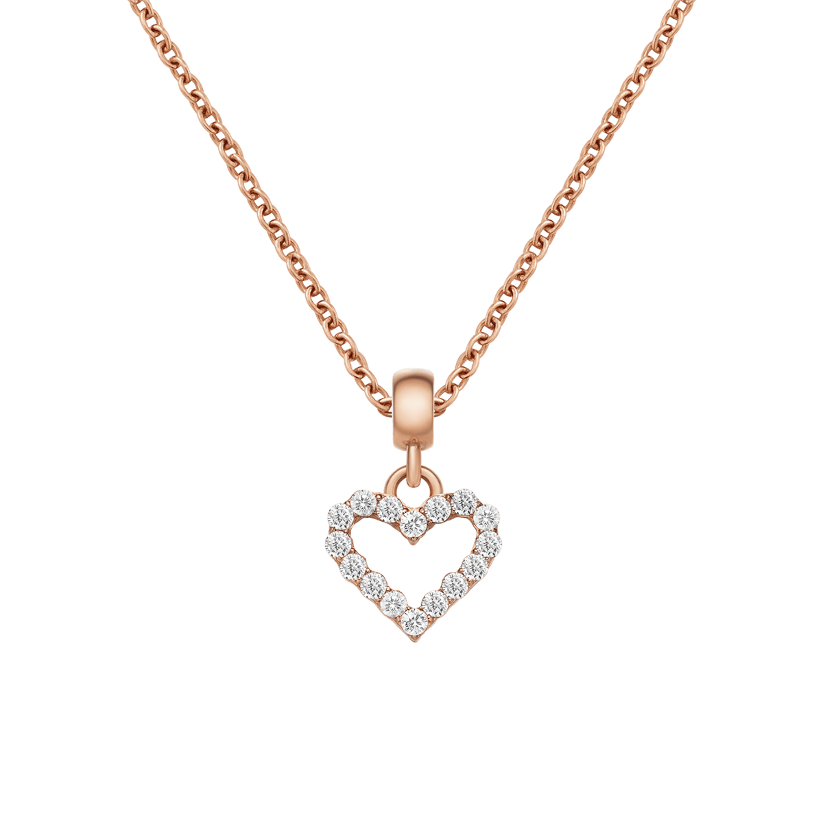 Heart Contour White Crystal Rose Gold Charm + Chain Necklace RG