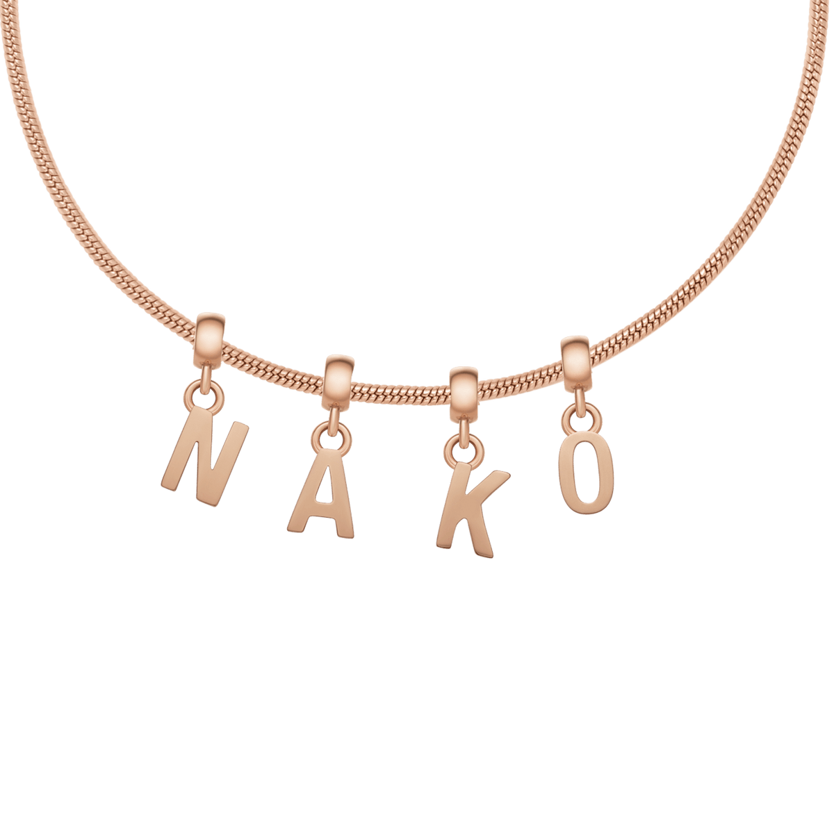 4 charm letters on snake necklace