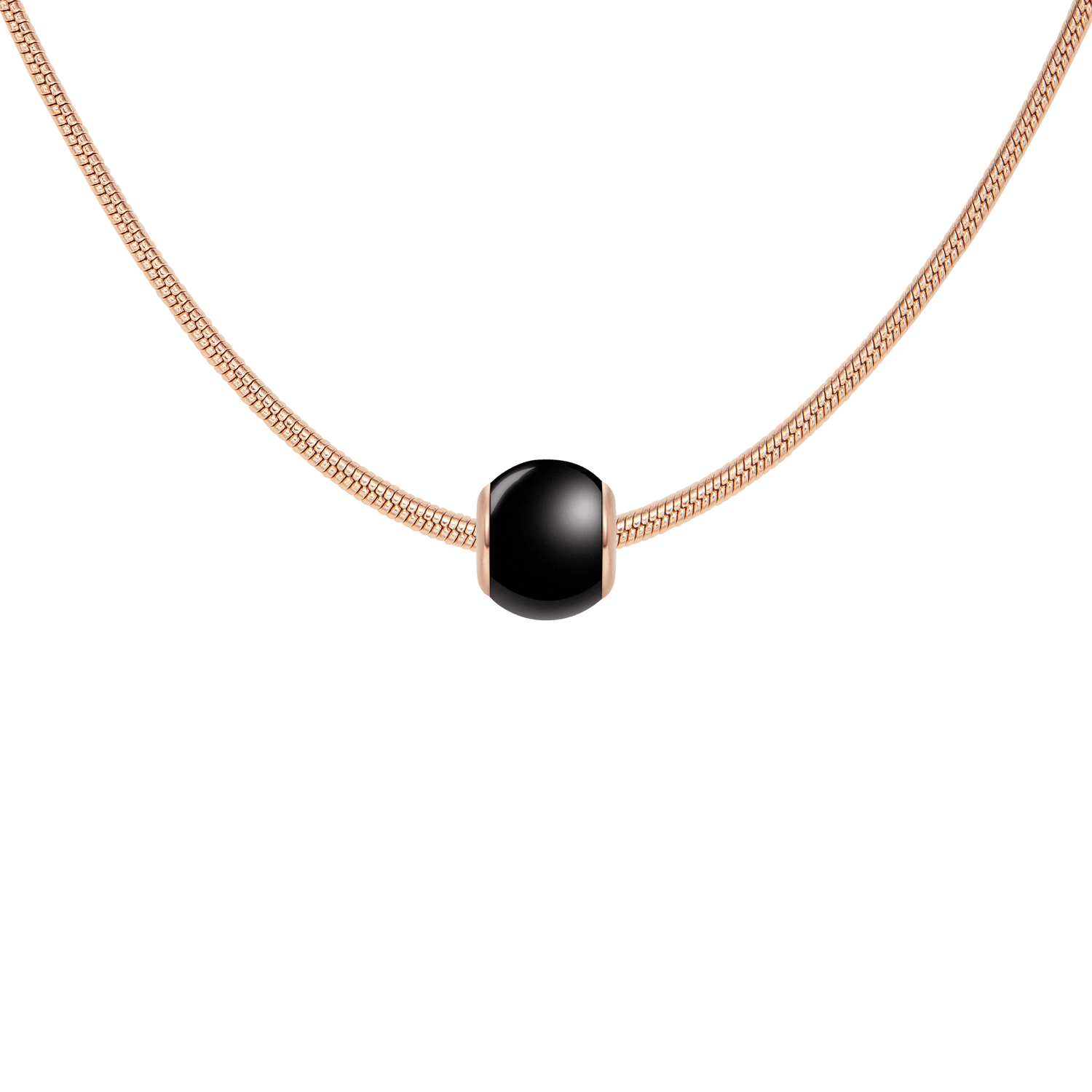 Black Orb Rose Gold Charm + Snake Necklace RG