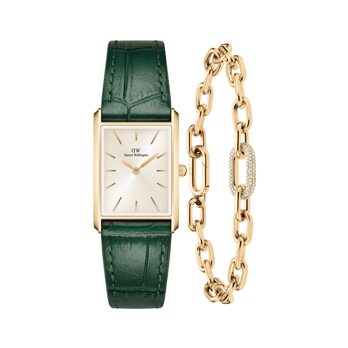 Bound Crocodile Champagne Sunray & Crystal Link Bracelet Gold
