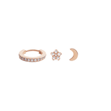 Crystal Hoop + Crystal Star + Moon Stud Rose Gold Set