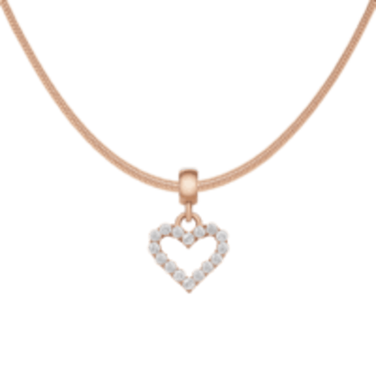 Heart Contour White Crystal Rose Gold Charm + Snake Necklace RG