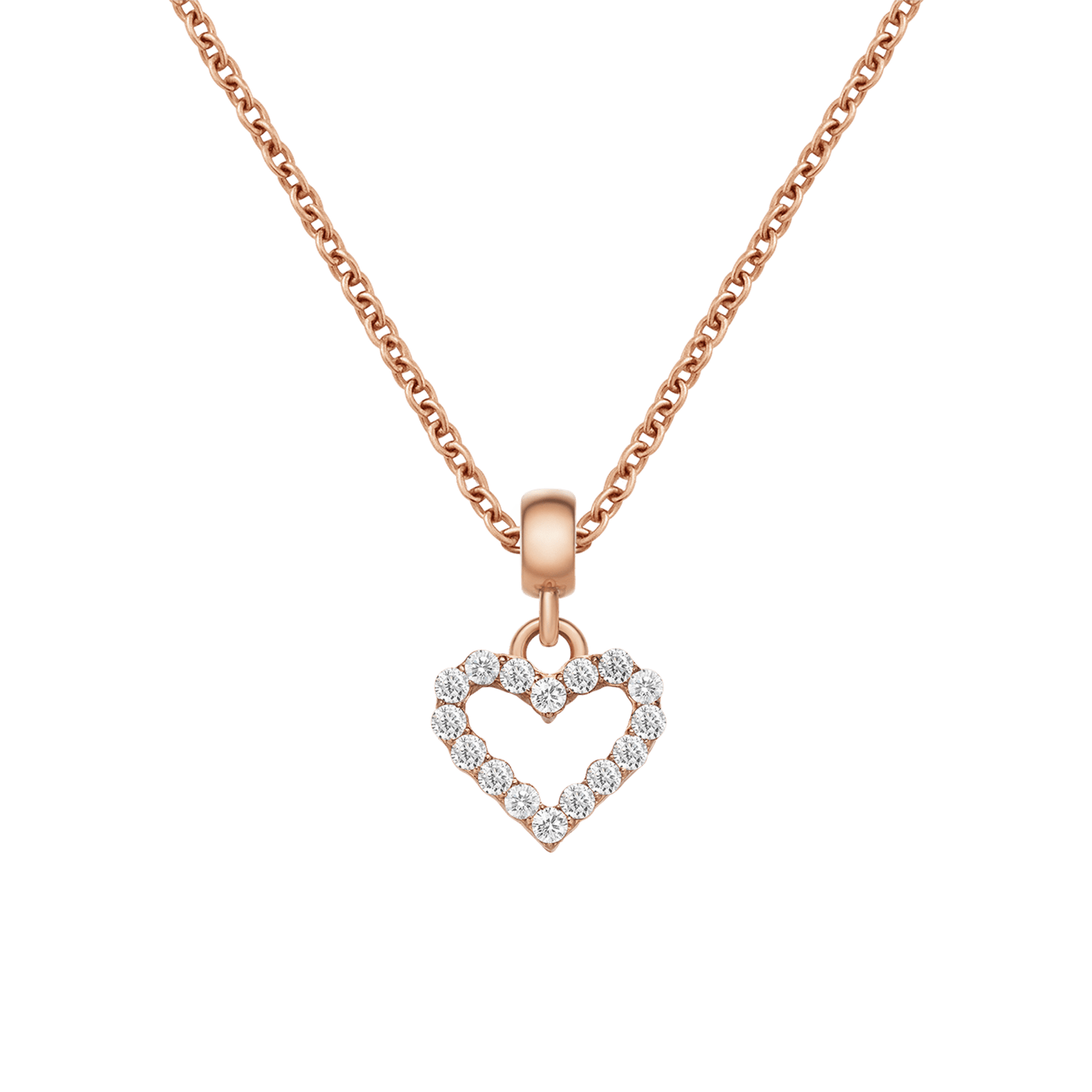 Heart Contour White Crystal Rose Gold Charm + Chain Necklace RG