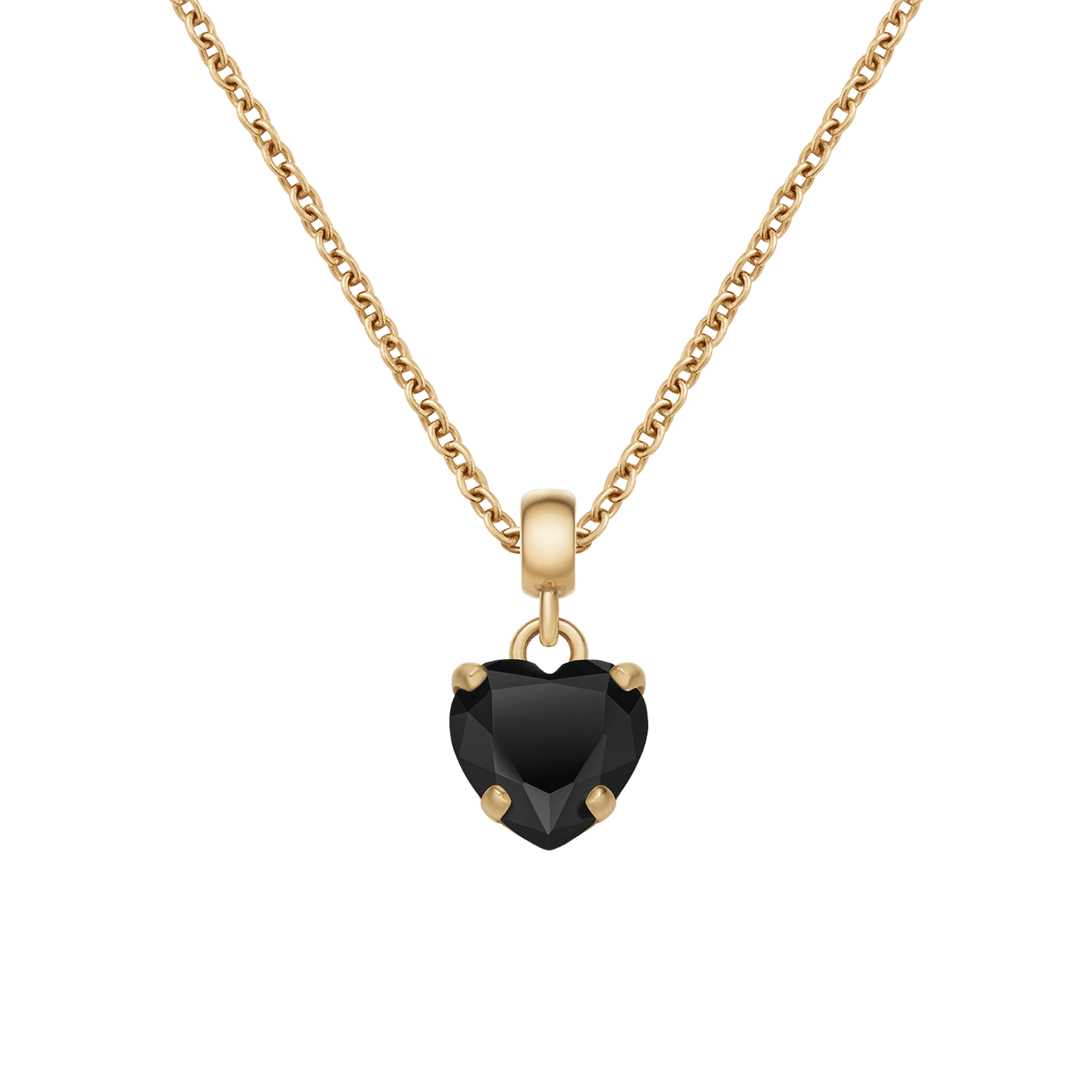 Heart Crystal Black Gold Charm + Chain Necklace G