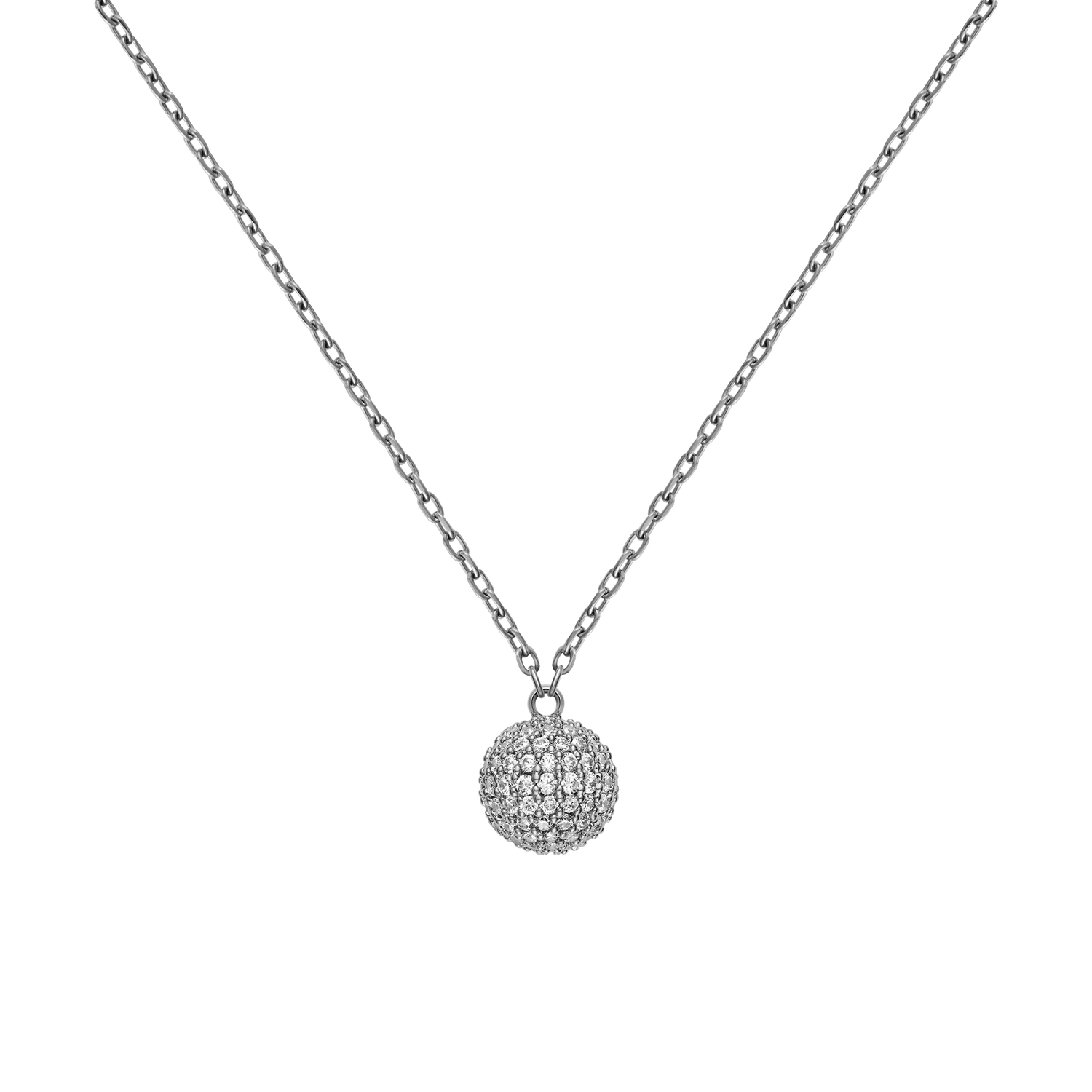 Pavé Crystal Pendant Necklace Silver