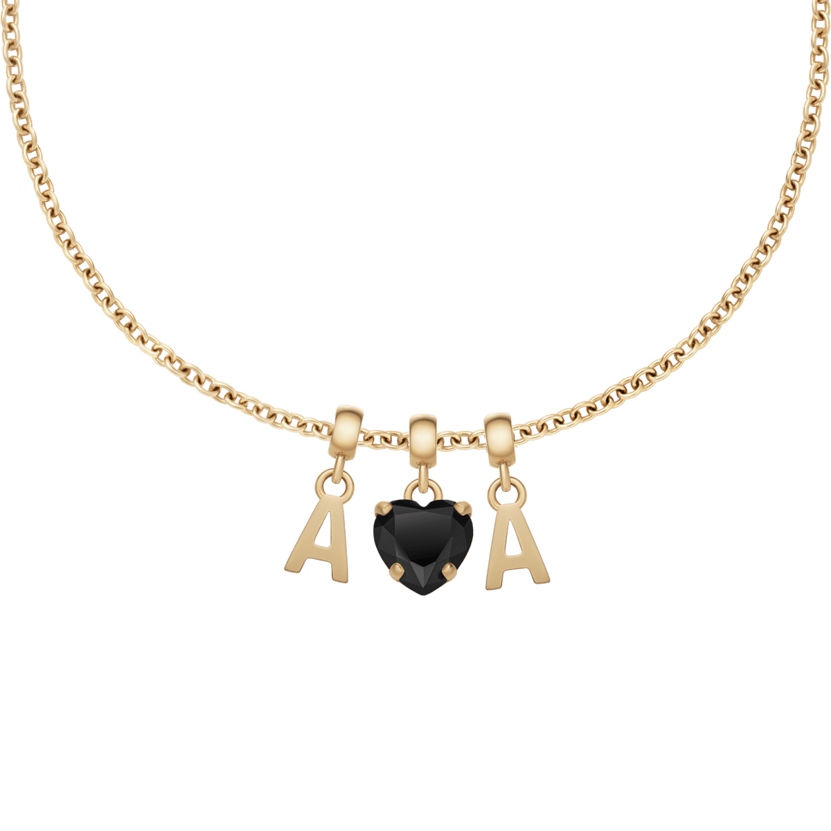 Chain Necklace + Heart Crystal B + Your choice of 2 letter charms
