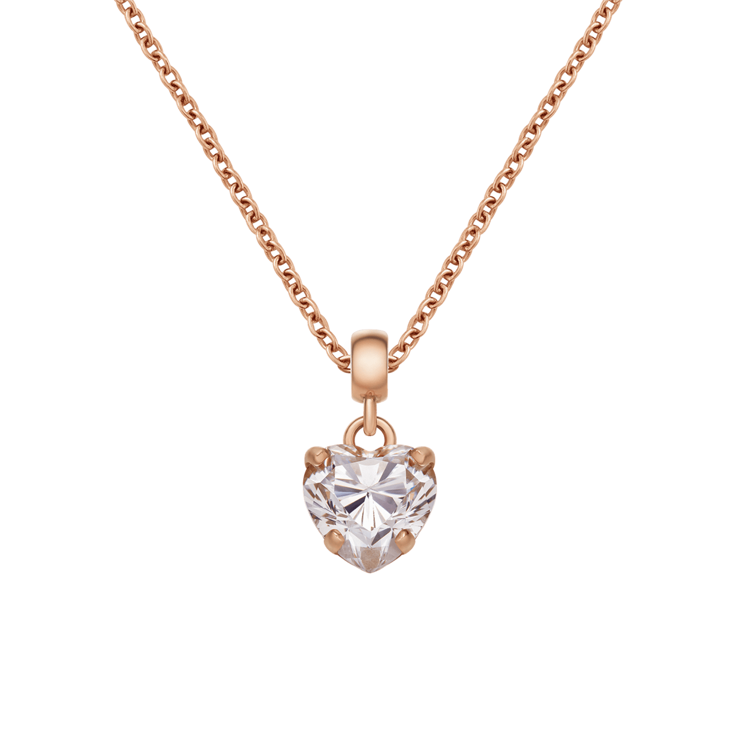 Heart Crystal Pink Rose Gold Charm + Snake Necklace RG