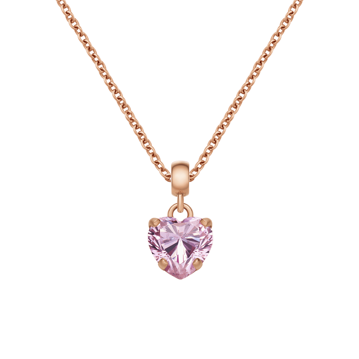 Heart Crystal Pink Rose Gold Charm + Chain Necklace RG