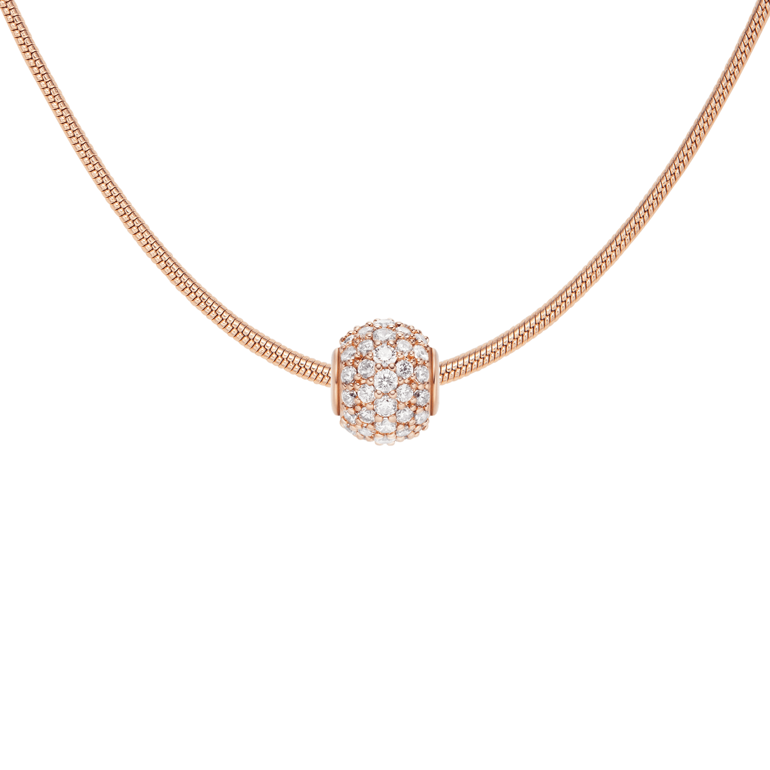 Pave Orb White Crystal Rose Gold Charm + Snake Necklace RG